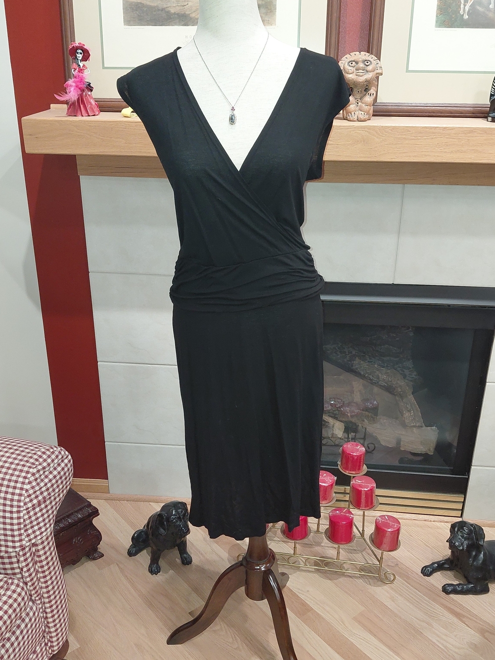 James Perse Black Tencil Sleeveless Faux Wrap Dress M/L